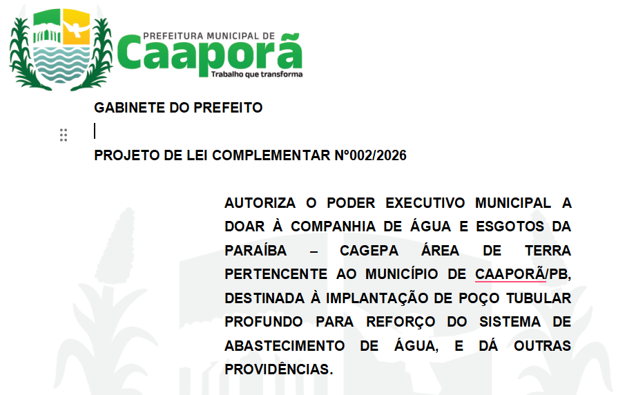 Projeto de Lei Complementar Nº 002/2026